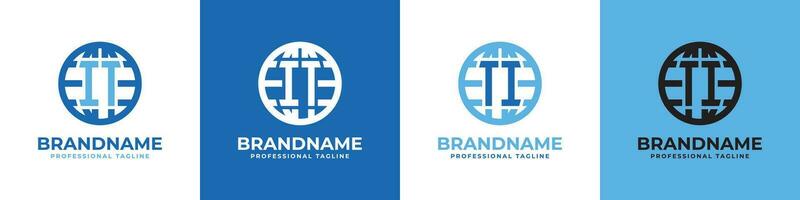 Letter IT and TI Globe Logo Set, suitable for any business with IT or TI initials. vector