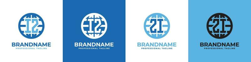 Letter IZ and ZI Globe Logo Set vector