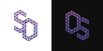 Letters DS and SD Polygon Logo Set, suitable for business related to polygon with DS and SD initials. vector