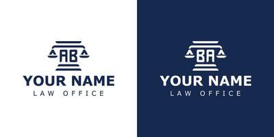 Letter AB and BA Legal Logo, suitable for any business related to lawyer, legal, or justice with AB or BA initials. vector