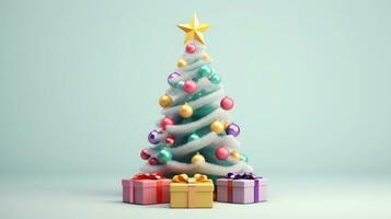 ai generado alegre Navidad, Navidad día, un Navidad árbol decorado con lujoso y hermosa regalos. de Papa Noel claus para niños a hacer ellos sensación contento para un largo hora durante el vacaciones. foto