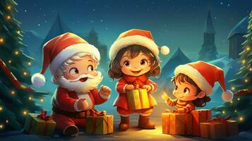 AI generated Merry Christmas, Christmas day, A Christmas tree decorated with luxurious and beautiful gifts. of Santa Claus for children to make them feel happy for a long time during the holidays. photo