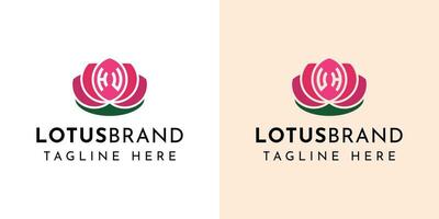 Letter HU and UH Lotus Logo Set, suitable for business related to lotus flowers with HU or UH initials. vector