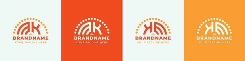 Letter KM and MK or KE and EK Sunrise  Logo Set, suitable for any business with KM, MK, KE, EK initials. vector