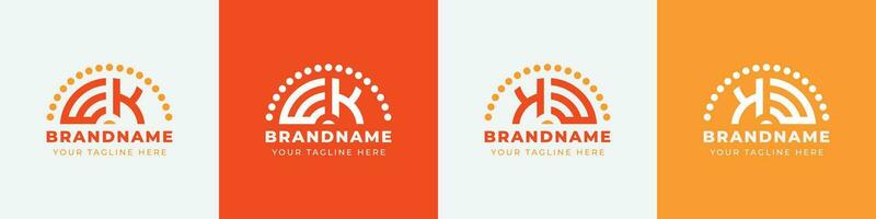 Letter KW and WK or KE and EK Sunrise  Logo Set, suitable for any business with KW, WK, KE, EK initials. vector