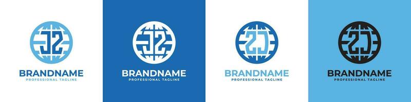 Letter JZ and ZJ Globe Logo Set, suitable for any business with JZ or ZJ initials. vector