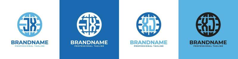 Letter JX and XJ Globe Logo Set, suitable for any business with JX or XJ initials. vector