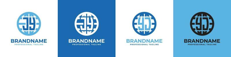 Letter JY and YJ Globe Logo Set, suitable for any business with JY or YJ initials. vector