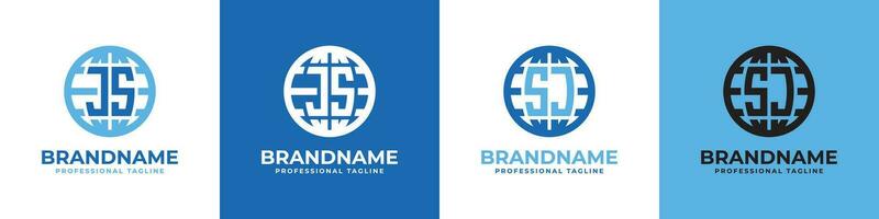 Letter JS and SJ Globe Logo Set, suitable for any business with JS or SJ initials. vector