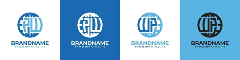 Letter PW and WP Globe Logo Set, suitable for any business with PW or WP initials. vector