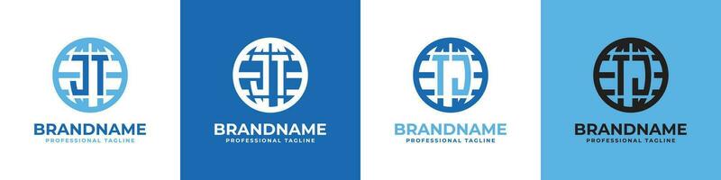 Letter JT and TJ Globe Logo Set, suitable for any business with JT or TJ initials. vector