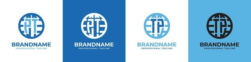 Letter PT and TP Globe Logo Set, suitable for any business with PT or TP initials. vector