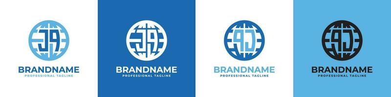 Letter JQ and QJ Globe Logo Set, suitable for any business with JQ or QJ initials. vector