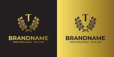 Letter T Diamond Laurel Logo, suitable for business related to Diamond and Laurel with T initial vector