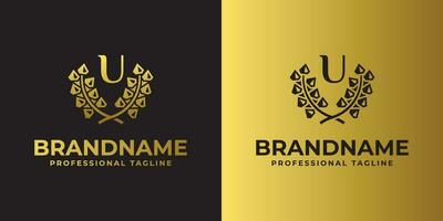 Letter U Diamond Laurel Logo, suitable for business related to Diamond and Laurel with U initial vector