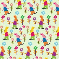 Cute rabbit playing skateboard Seamless pattern. for fabric, print, textile and wallpaper vector