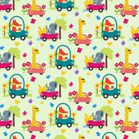 Cute Animals driving a car Seamless pattern. for fabric, print, textile and wallpaper vector