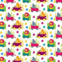 Cute Animals driving a car Seamless pattern. for fabric, print, textile and wallpaper vector