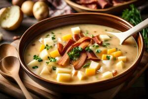 potato soup with bacon and cheese. AI-Generated photo