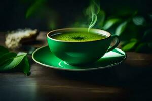 a cup of matcha tea. AI-Generated photo