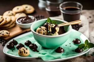 chocolate chip cookie dip in a bowl. AI-Generated photo