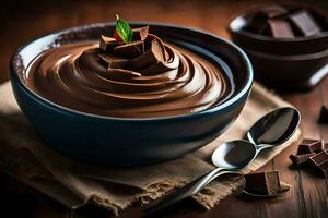 chocolate pudding in a bowl. AI-Generated photo