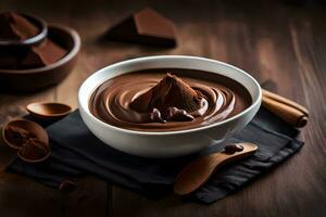 chocolate pudín en un bol. generado por ai foto