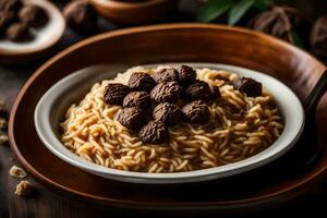 chocolate walnut rice in a bowl. AI-Generated photo