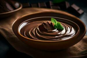 chocolate pudding in a bowl. AI-Generated photo