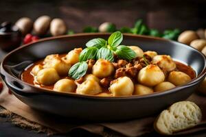 italiano comida con carne y patatas en un bol. generado por ai foto