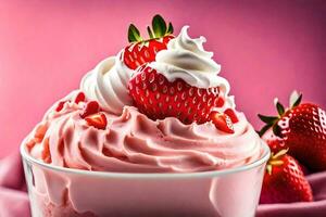 a strawberry sundae with whipped cream and strawberries. AI-Generated photo