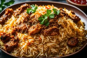 indio pollo Biryani receta. generado por ai foto