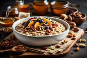 oatmeal with nuts and fruit. AI-Generated photo