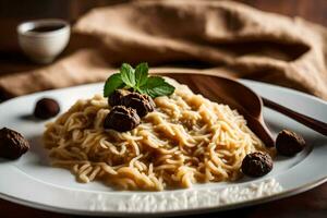 chocolate and pasta on a plate. AI-Generated photo
