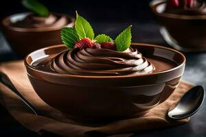 chocolate pudding in a bowl. AI-Generated photo