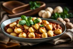 italiano comida con carne y vegetales en un bol. generado por ai foto