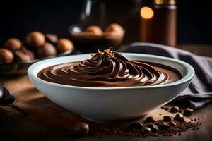 chocolate pudding in a bowl. AI-Generated photo