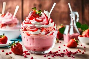 fresa malteada con azotado crema y fresas generado por ai foto