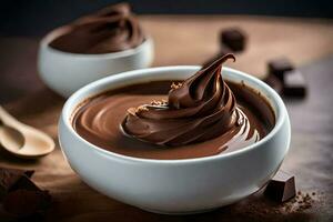 chocolate pudding in a bowl. AI-Generated photo