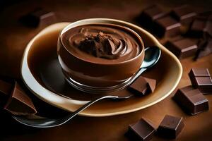 chocolate pudding in a bowl. AI-Generated photo