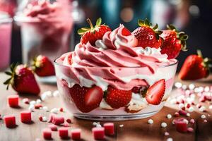 fresa tarta de queso postre con azotado crema y fresas generado por ai foto