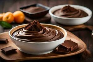 chocolate pudding in a bowl. AI-Generated photo