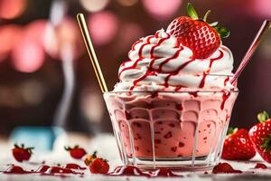 un fresa malteada con azotado crema y fresas generado por ai foto