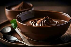 chocolate pudding in a bowl. AI-Generated photo