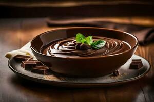 chocolate pudding in a bowl. AI-Generated photo