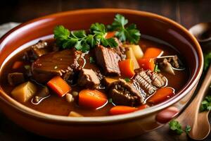 beef stew with carrots and potatoes. AI-Generated photo