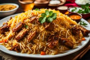 indian biryani - a traditional dish of rice and meat. AI-Generated photo
