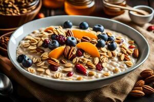 oatmeal with nuts and berries. AI-Generated photo