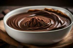 chocolate pudding in a bowl. AI-Generated photo