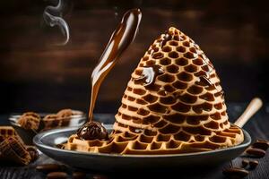 the waffle is made with chocolate and coffee beans. AI-Generated photo